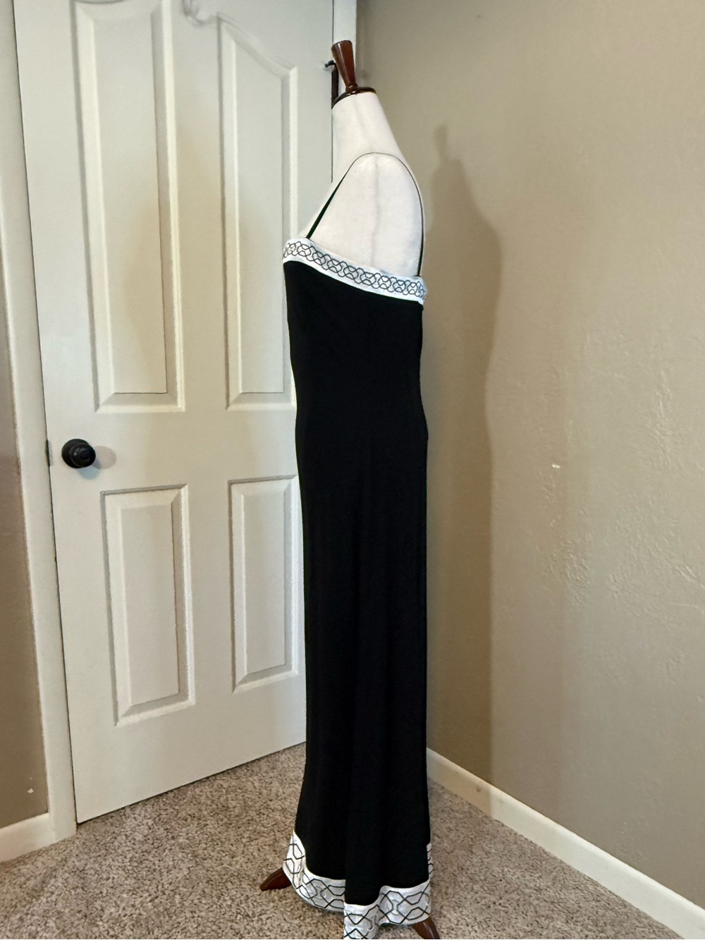Papell Boutique Strapless Black Gown with White Accent - Picture 6 of 11